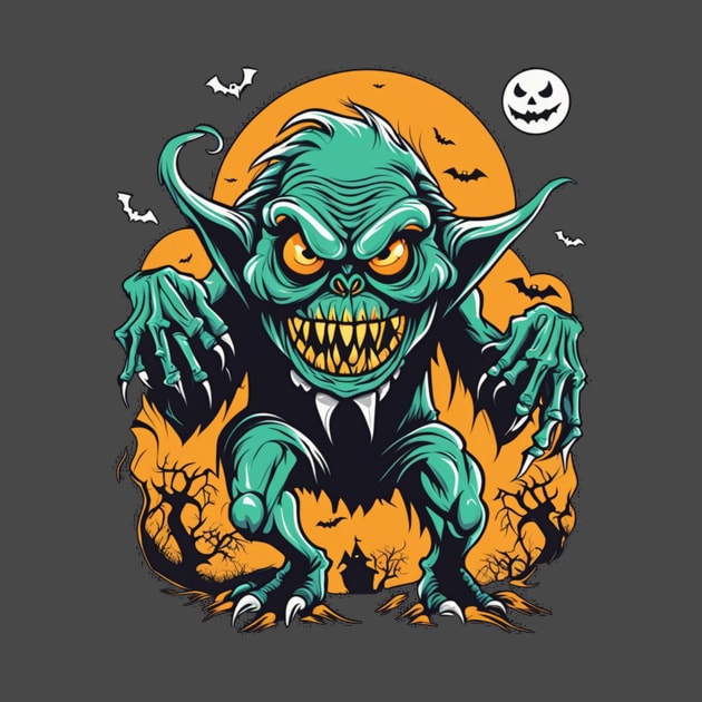 Scary halloween monster grinning design for party gift for him her friend by Edgi