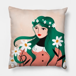 Spring lover girl with white flowers, version 2 Pillow