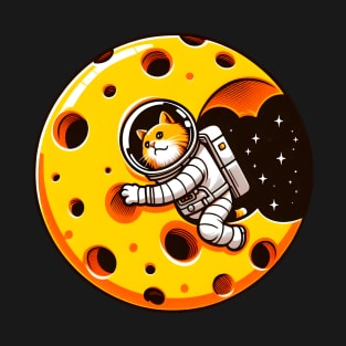 Astronaut Cat Squeezed Through The Cheese Moon Hole T-Shirt