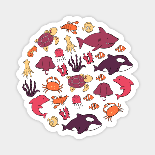 Cute and colorful Pink Sea Animals Drawing Magnet