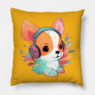 A cute dog with headphone Pillow