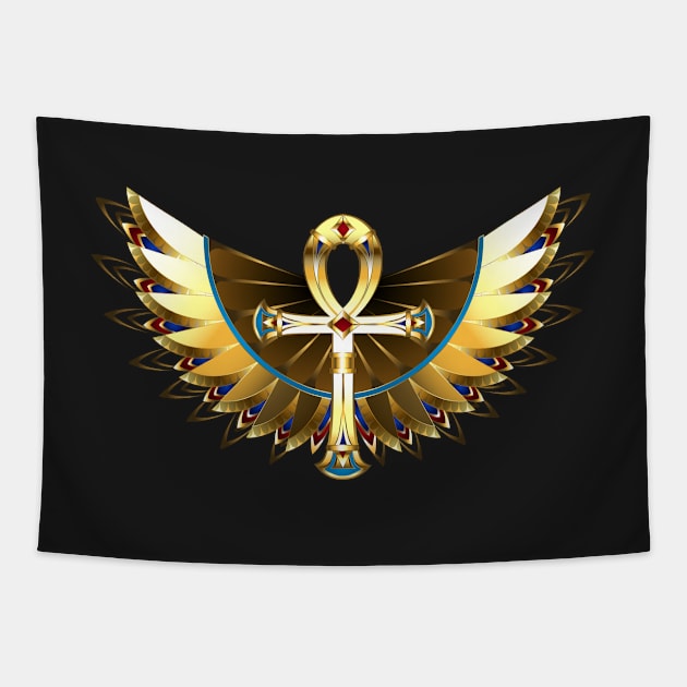 Gold Ankh with Wings Tapestry by Blackmoon9