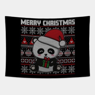 Cute Panda Merry Christmas Tapestry