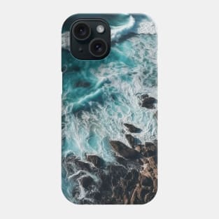 Rough sea waves white and sandy shore of the beach Phone Case