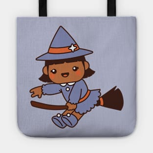 Cute Kawaii Witch Kid Flying on a Broomstick Tote