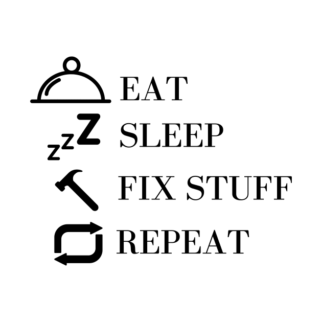 Eat Sleep Fix Stuff Repeat by Word and Saying