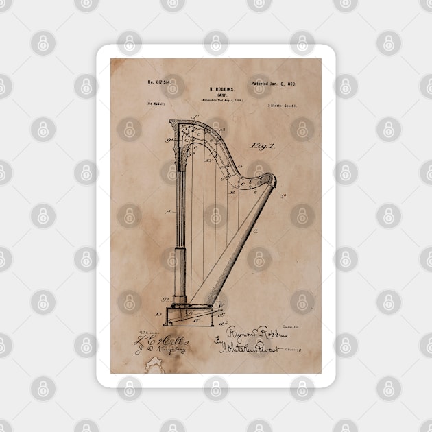 Vintage Harp Patent Magnet by JoolyA