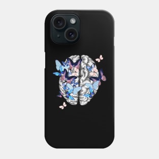 Brain human anatomy,blue butterflies,mental, watercolor Phone Case