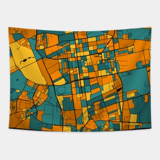 Lódz Map Pattern in Orange & Teal Tapestry