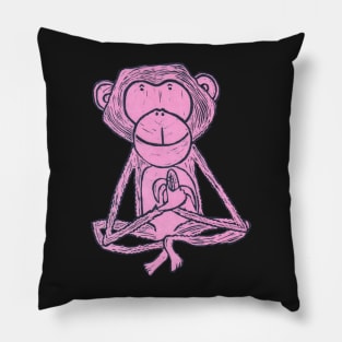 Monkey, pink cheeky monkey on ochre background. Pillow