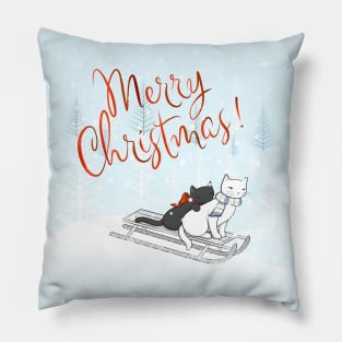 Christmas Cats on the Sleigh Pillow