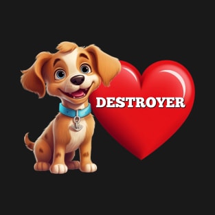 Cute Puppy Dog Red Valentine Heart Destroy Mischievous Puppy T-Shirt