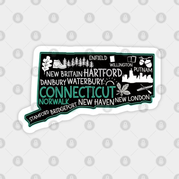 Connecticut Norwalk cute map New Haven Enfield Willington Putnam Stamford Bridgeport Magnet by BoogieCreates