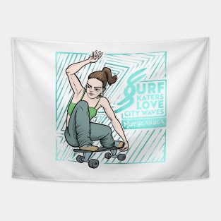 Surf skaters love city waves Tapestry