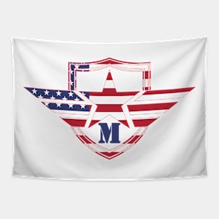 Letter M American Flag Monogram Initial Tapestry