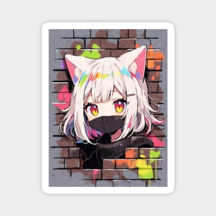 Kawaii Aesthetic Colorful Chibi Nekomimi Anime Cat Girl Graffiti Art Style Magnet