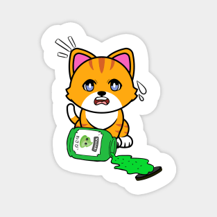 Cute Orange cat Spills a jar of wasabi sauce Magnet