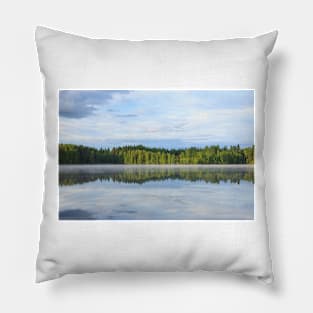 Summer lake scape at morning Pillow