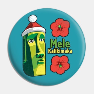 Tiki Style Easter Island Moai Wishes Merry Christmas in Hawaiian - Mele Kalikimaka Pin