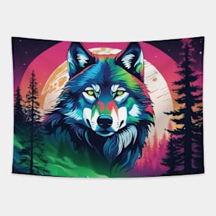 Timber Wolf in Watercolor and Charcoal Color Tapestry