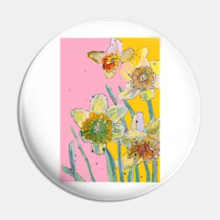 Abstract Yellow Daffodil Watercolor Pattern on Pink Pin