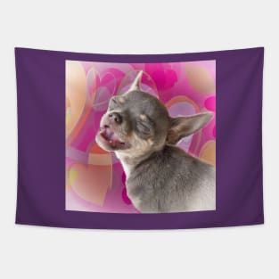 Cheeky Chihuahua Valentines Love Face. Pink hearts. Tapestry