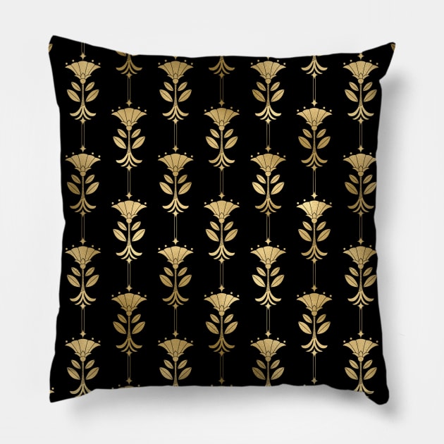 Damask Motifs in Black and Gold Vintage Faux Foil Art Deco Vintage Foil Pattern Pillow by podartist