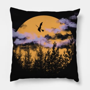 Flying Witch Over a Big Moon Pillow