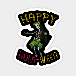 Happy Hula Ween Hawaiian Tiki Dancing Skeleton Magnet