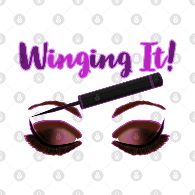 Winging It! Winged Liquid Eyeliner Makeup Pun (White Background) by Art By LM Designs 