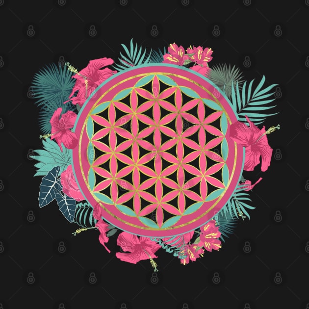 Flower of life with tropical flower wreath by Nartissima