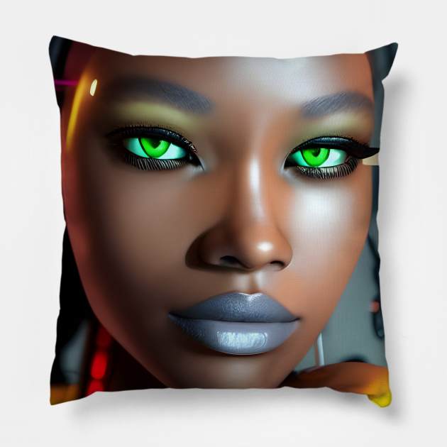 Cyberpunk Young Woman Pillow by TheThirdEye