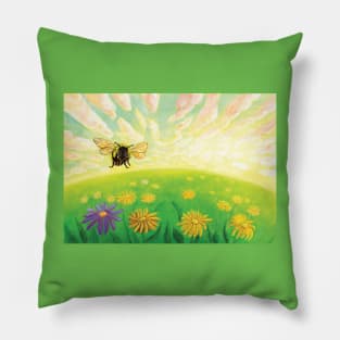 Bumble Bee flying over a meadow Pillow