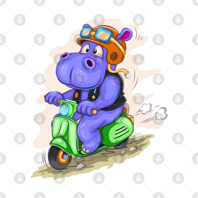 Cartoon hippo motorcyclist by AndreKENO