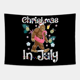 Christmas In July Big Foot And Pink Flamingo Summer Time Tapestry