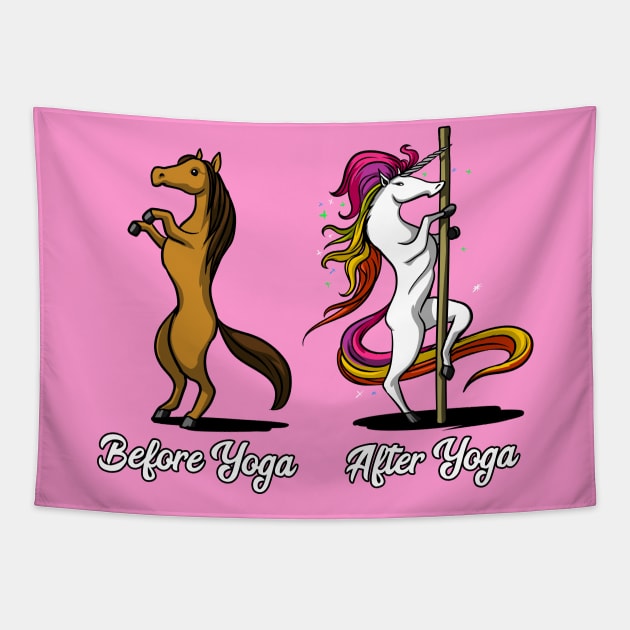 Unicorn Before And After Yoga Pole Dancing Tapestry by underheaven