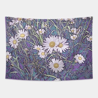 Wildflower Daisies in Field of Purple and Teal Tapestry