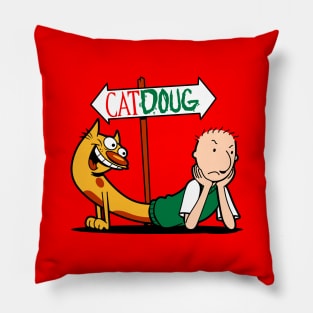 Funny Twin Cat Dog 90's Tv Retro Cartoon Mashup Parody Pillow