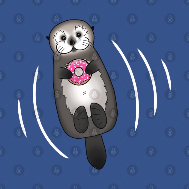 Otter with Donut - Cute Otter Holding Doughnut with Little Paws by prettyinink