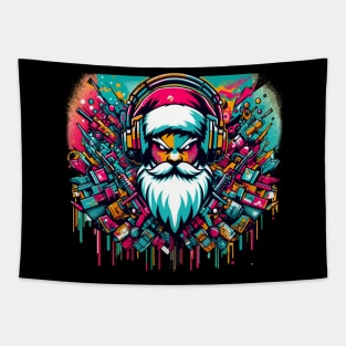 Santa Claus with headphones on his ears listening to music Tapestry