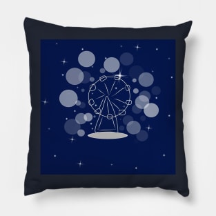 Ferris wheel, attraction, carousel. Banner, illustration with dark blue color background Pillow