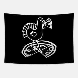 White Line Drawing Thanksgiving Turkey with Pizza Tapestry