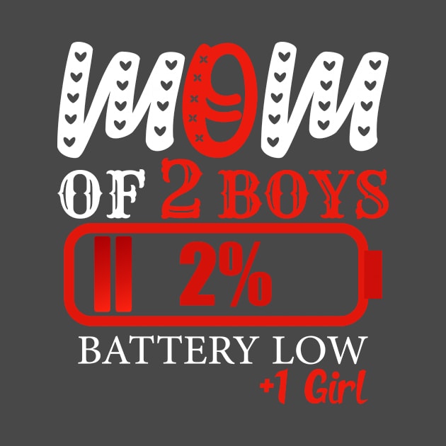 Funny Mom of 2 Boys 1 Girl Low Battery by Gtrx20