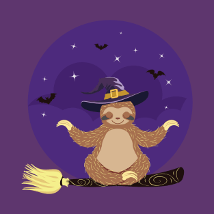 Sloth meditating on witch broom T-Shirt