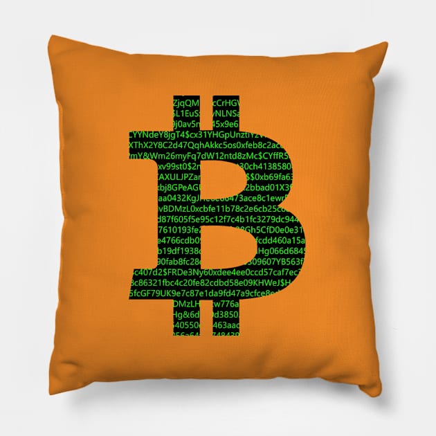 Bitcoin symbol BTC cryptography green computer code Pillow by Brasilia Catholic