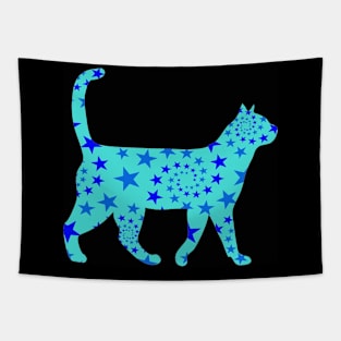 Funny Halloween Cat Design Stars Galaxy Tapestry