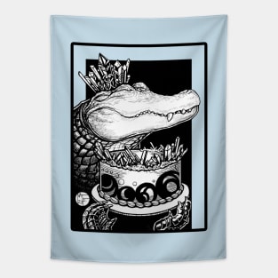 Alligator & Crystal Cake - Black Outlined Version Tapestry