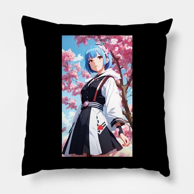 Anime Girl With Blue Hair 02 Pillow by SanTees