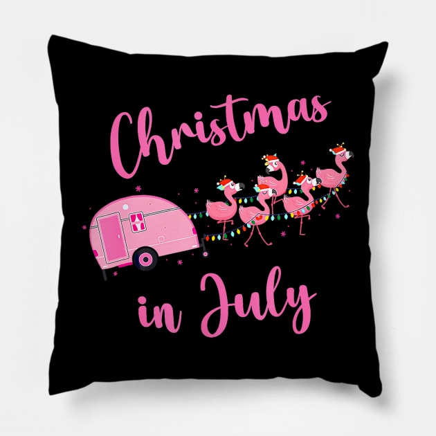 Funny Flamingo Pink Camping Car Christmas In July Pillow by mccloysitarh