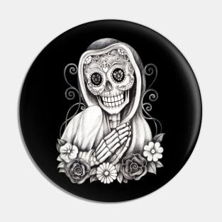 Santa muerte with flowers day of the dead. Pin